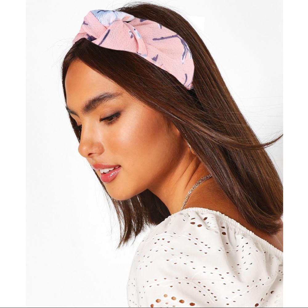 Pink Knotted Turban Headband Floral